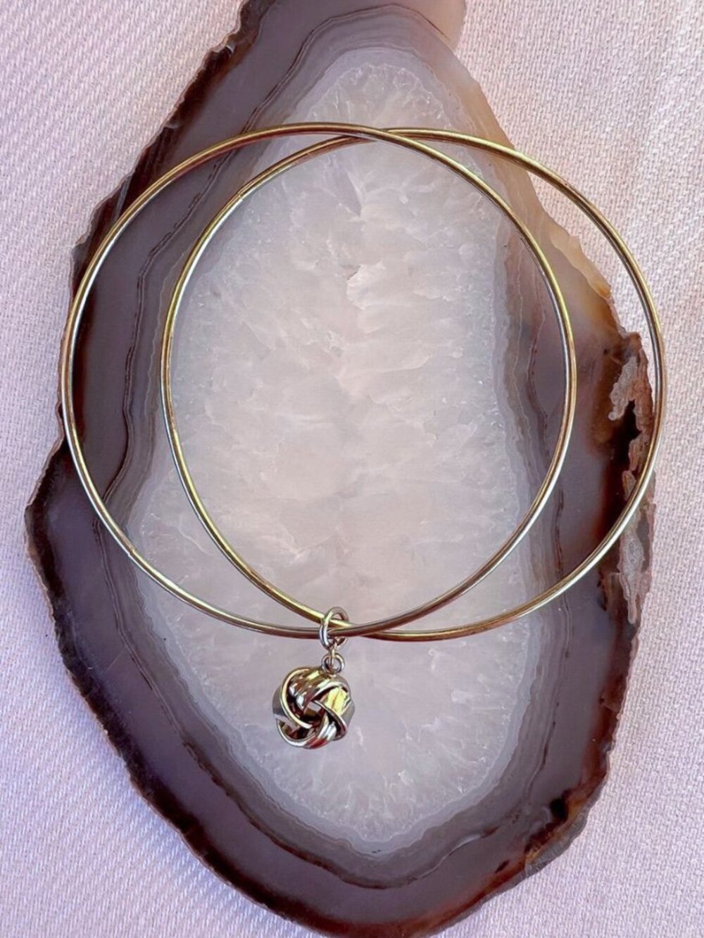 Gold "Love Knot" Charm Stacking Bangle Bracelet